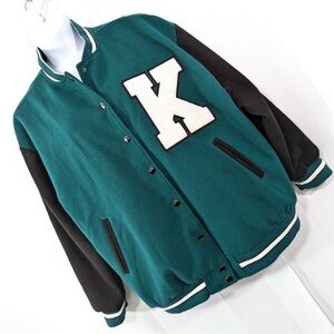 FASHION NOVA! VINTAGE LOOK CLASSIC LETTERMEN'S JACKET, KELLY GREEN COAT! SZ 2X